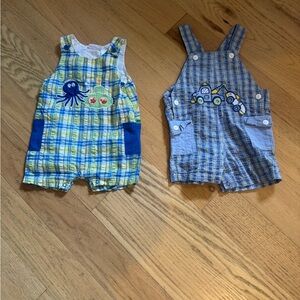 2 Cute Boy Seersucker Rompers Size 18 Months